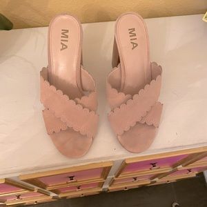 MIA-Pink Suede chunky heeled sandals. Size 7.